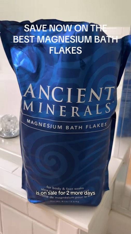 Bag of Ancient Minerals magnesium bath flakes with sale caption