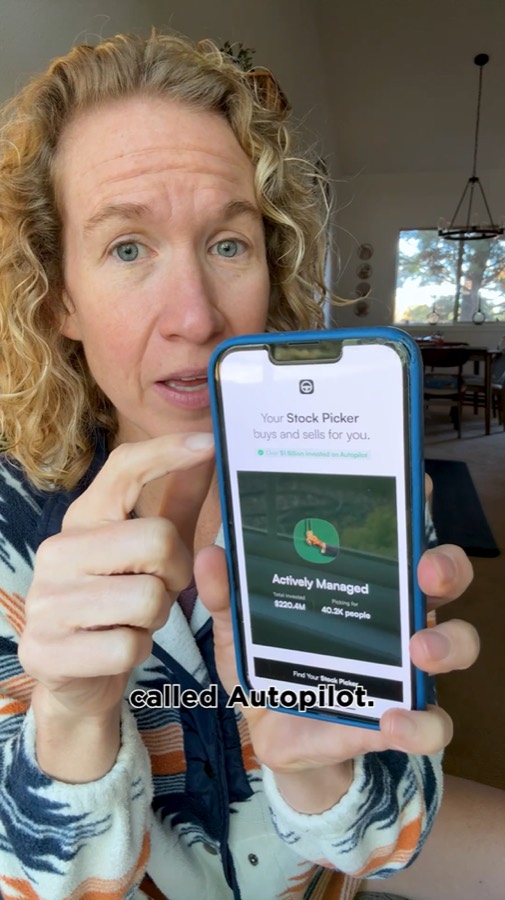 Heather pointing at the Autopilot app on her phone, with the caption called Autopilot